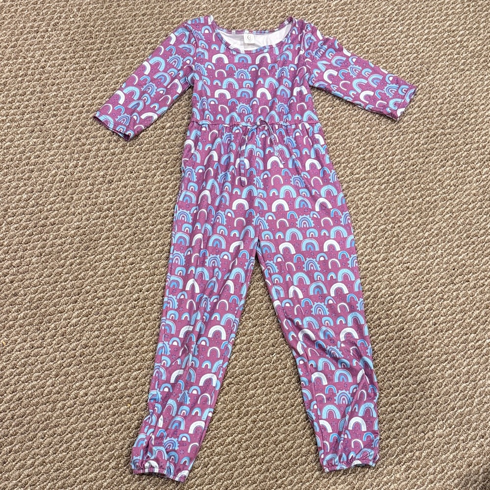Girl’s Boutique-style Purple and Blue Rainbow Patterned Jumpsuit